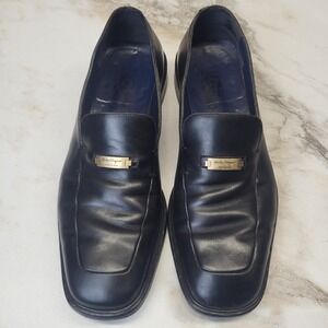 Salvatore Ferragamo Plated Apron Toe Loafers Black Men's Size 11.5 D